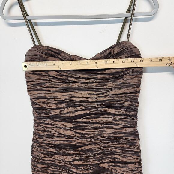 Vintage Ruched Crinkled Bodycon Cocktail Mini Dress Size M Dark Brown Ariella - Picture 11 of 15
